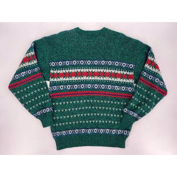 Vintage Anchor Green Sweater Mens Large Knit 80s 90s Pullover Fair Isle - Picture 5 of 7